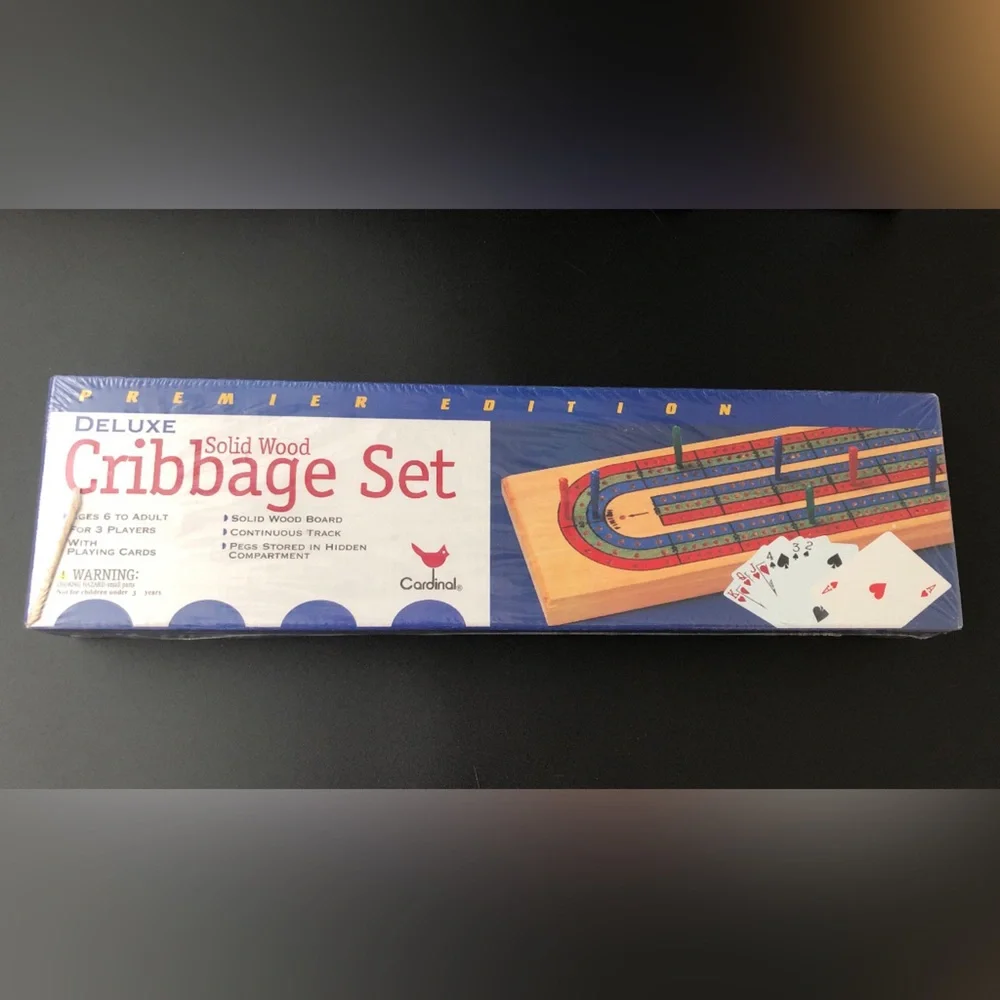 Vintage 1997 Cardinal Deluxe Solid Wood Cribbage Set, Premier Edition, Sealed